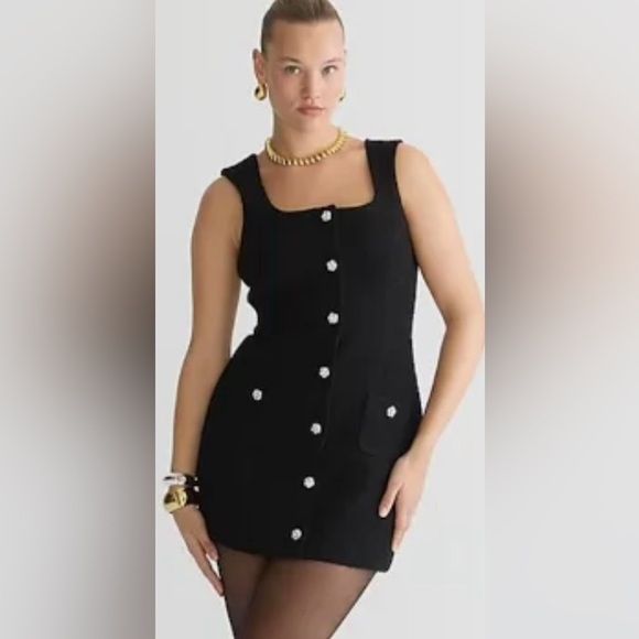 NWT J Crew Sophia Sleeveless Black Tweed Dress with Jewel Buttons 20 - Picture 2 of 7